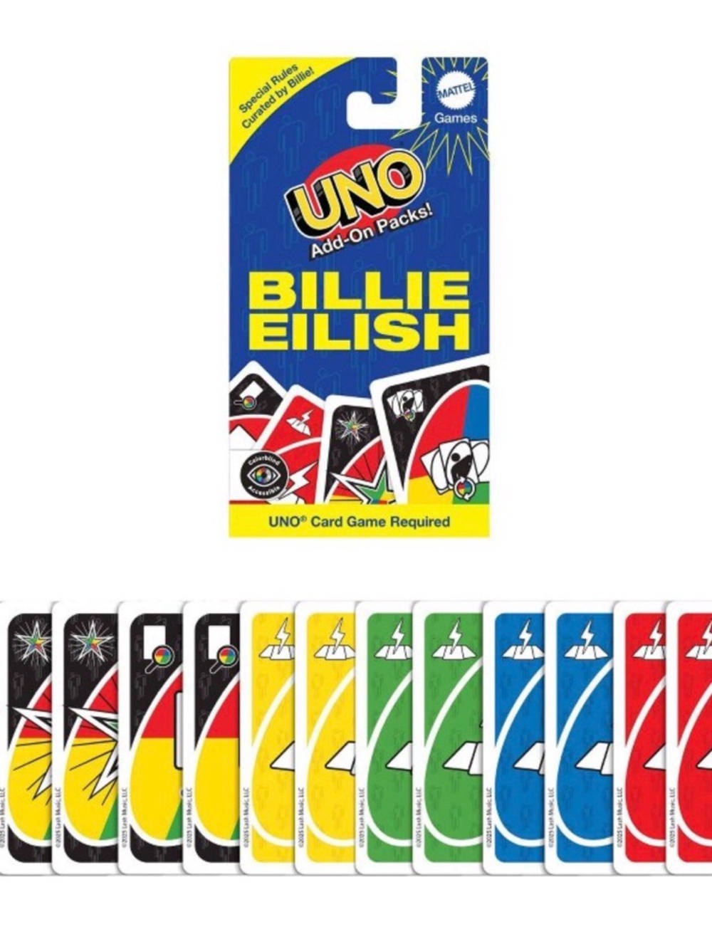 Mattel UNO Billie Eilish Add-On Pack - Blue, Yellow, Green, Red, Black, White